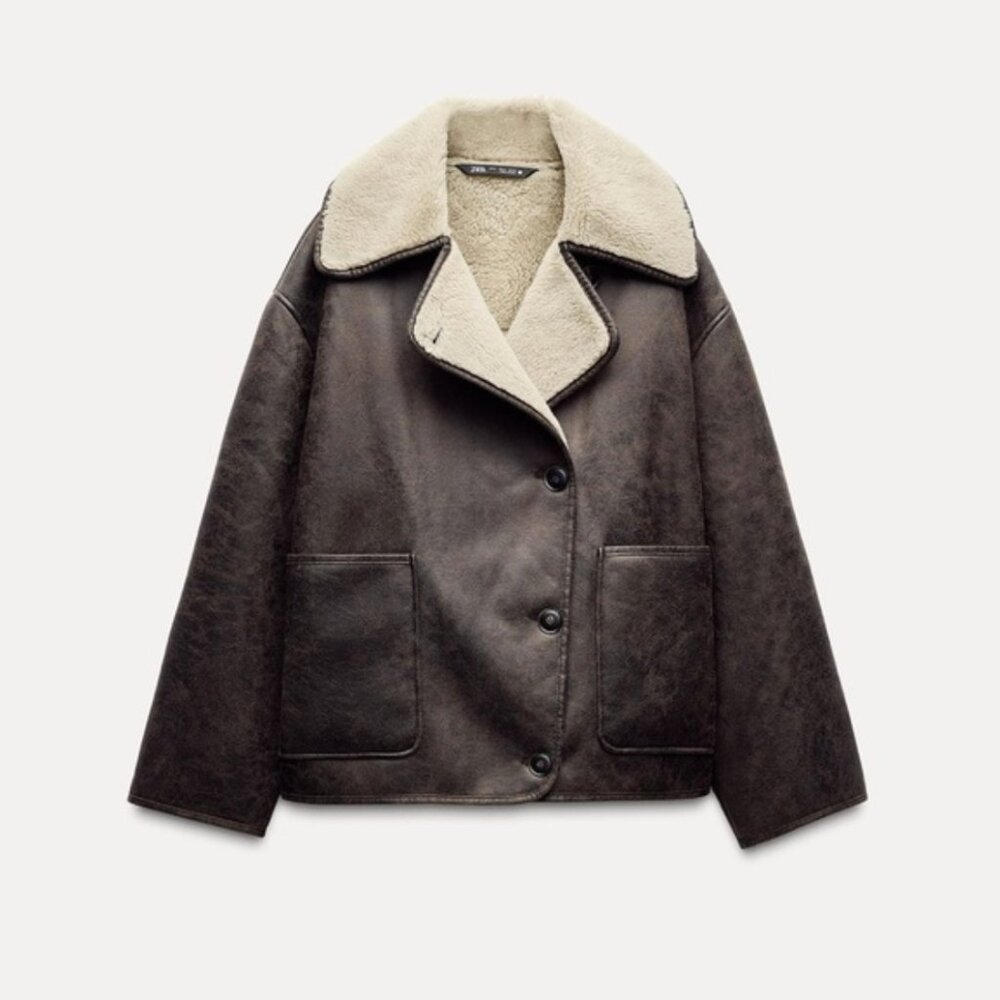 Zara Relaxed Double Faced Faux Shearling Jacket XS